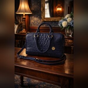 Brahmin STACY Satchel – Dk Blue Croc Embossed Leather Vintage Finish w/ Dust Bag